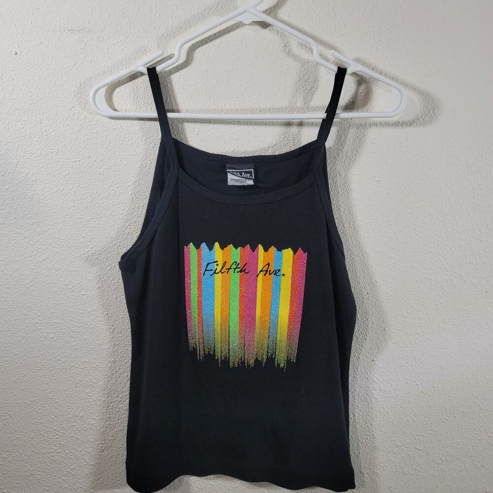 Filth Ave Black Rainbow Glitter Graphic Tank Top Large Stretchy Lightweight NWOT